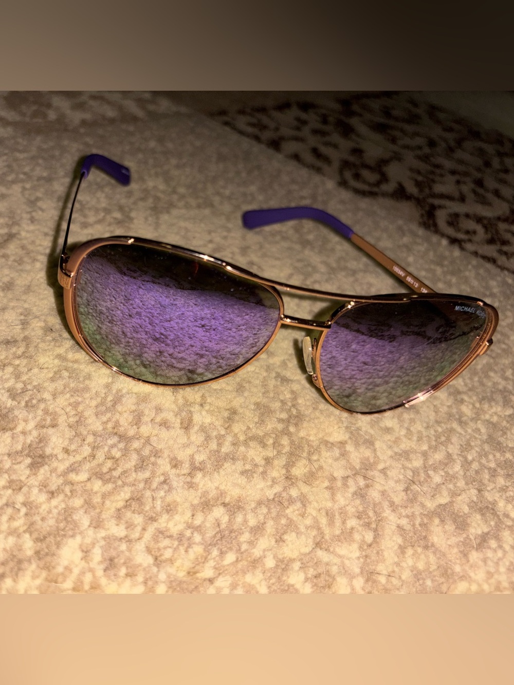 Michael Kors Gold Aviator Sunglasses with Purple Lenses - Picture 3 of 5